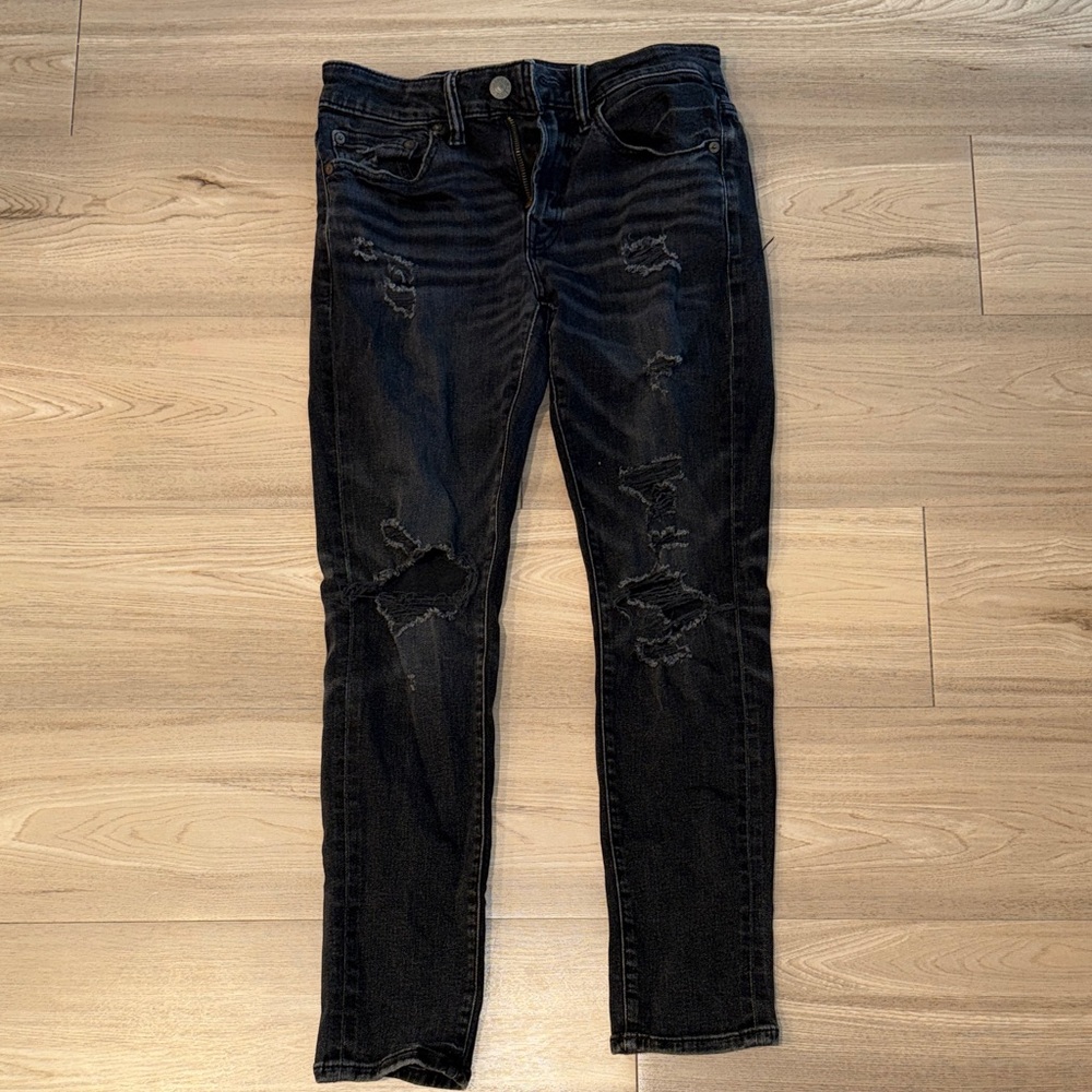 American Eagle Black Distressed Skinny Jeans